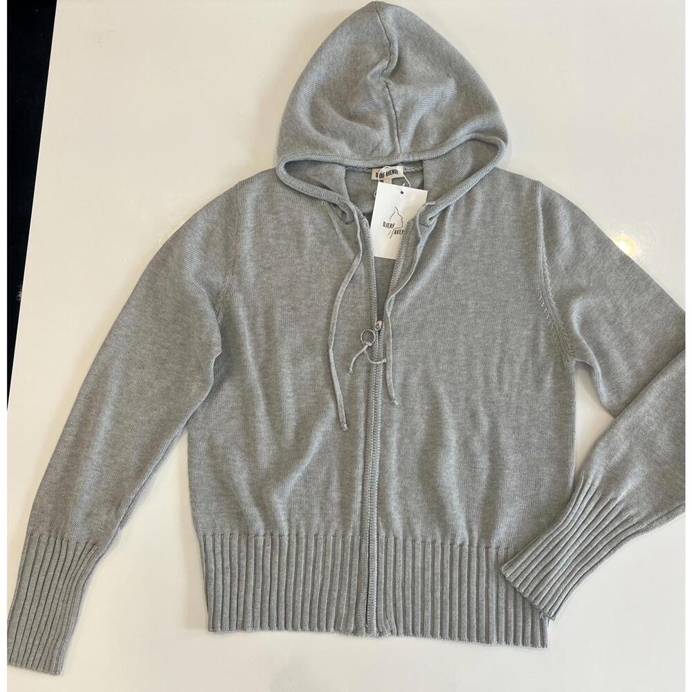 DJERF Avenue Knitted Zip Hoodie Light Grey Size S - Picture 4 of 8